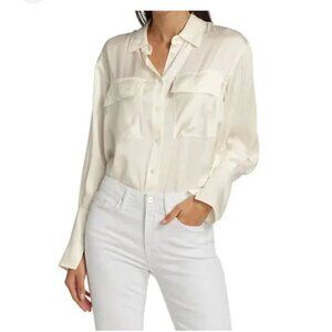 FRAME Boyfriend Silk Button Up Blouse Shirt Size Large Off White